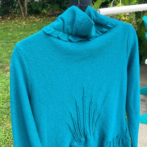 Luii teal wool cardigan jacket Anthropologie anthro large l ruffles - Picture 10 of 17